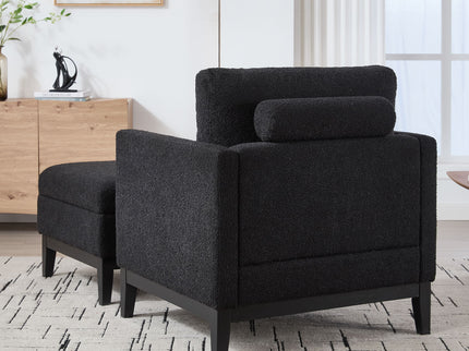 Farmhouse Upholstered Accent Chair With Ottoman, Reversible Lid Coffee Table