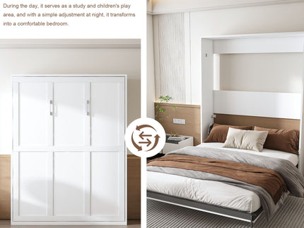 Queen Murphy Bed, Foldable Wall Bed, Space Saving Design For Bedrooms - White