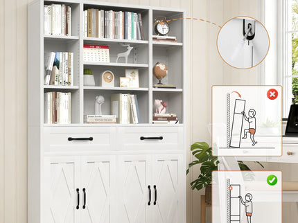 Industrial Bookcase Tall With Adjustable Shelves, Drawers & Doors