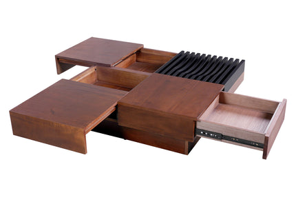 Italian Retro Inspired Acacia Wood Storage Coffee Table - Brown / Black