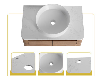 Wall Mounted Bathroom Vanity With Art Sink, 2 Storage Shelves, Soft Close Door