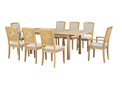 Topmax - Rustic Extendable Dining Table Set With Removable Leaf, 6 Upholstered Armless Dining Chairs And 2 Padded Arm Chairs, 9 Pieces