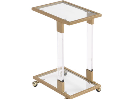 Side Table, Sofa Table, Glass Top C Shape Square Table With Metal Base For Living Room, Bedroom, Balcony Home And Office