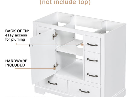 Modern Bathroom Vanity Base Only, 6 Drawer Storage With Adjustable Shelf