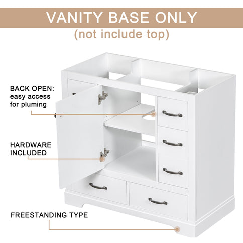 Modern Bathroom Vanity Base Only, 6 Drawer Storage With Adjustable Shelf