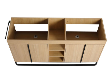 58" Freestanding Bathroom Cabinet With 4 Soft Close Doors & 3 Open Racks (Vanity Only, No Sink) - Oak