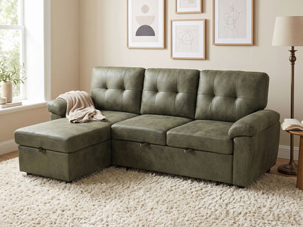 Convertible L - Sectional Sofa Bed With Storage Chaise And Padded Armrests