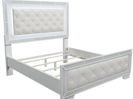 Eastern King Size Bed With LED Lights And Mirror Trim - Cream / Ivory