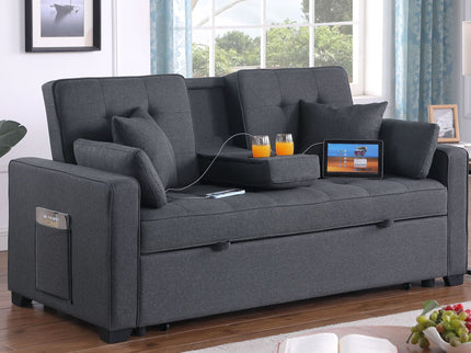 Cody II - Convertible Sleeper Loveseat With Cup Holder, Charging Ports and Pocket - Dark Gray