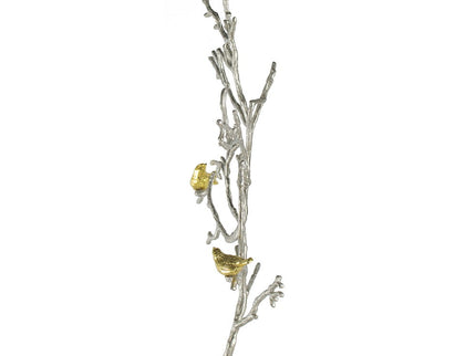 Metal Branch Wall Sculptures With Bird Accents (Set of 2) - Silver Multi