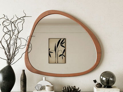 Asymmetrical Wall Mirror Wooden Framed Mirror Large Sized Dressing Mirror, For Living Room, Bedroom, Bathroom, Hallway Or Entry Way - Natural Wood