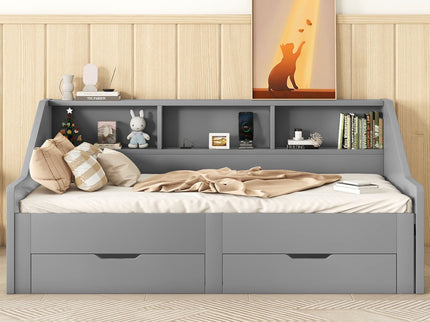 Daybed Frame With Storage Bookcases, 2 Drawers, Charging Station