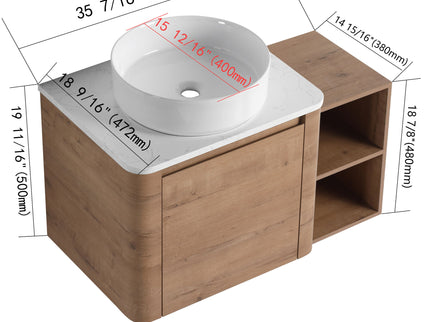 Wall Mounted Bathroom Vanity With Art Sink, 1 Storage Shelf, 2 Soft Close Doors