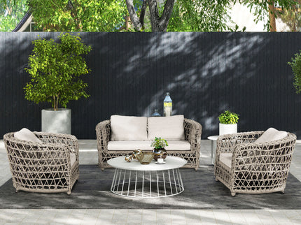 Everly - Frame Barrel Deep Seating Patio Loveseat Sofa Axroma Olefin - Oat Beige