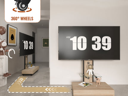 Mobile TV Cart With Push Pull Drawer, Lockable Wheels