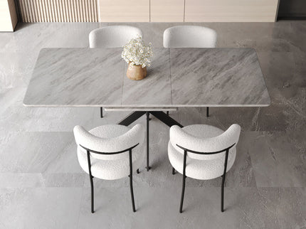 Extendable Dining Table Set With Curved Backrest Upholstered Chairs