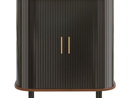 Fluted Wine Bar Cabinet With 8 Grid Wine Rack, 5 Level Adjustable Shelves, 2 Glass Holders