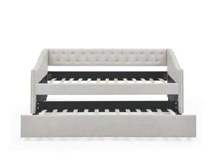 Upholstered Tufted Daybed With Drawers, Waved Arms