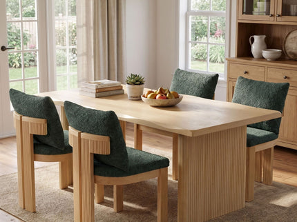 5 Piece Indoor Dining Set With Fluted Table Upholstered Chairs - Green / Natural
