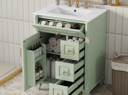 Freestanding Bathroom Vanity With Sink, 3 Drawers & Flip-Out Drawer