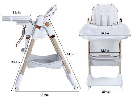 Adjustable Baby High Chair 0-6 Years, Portable Infant Feeding Seat With Safety Belt, Silent Lockable Wheels