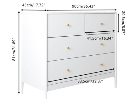 4 Drawer Kids Dresser With Antique Brass Pulls - White