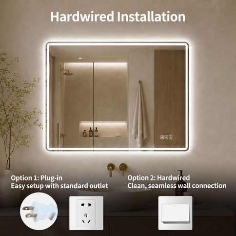 24" X 32" Rectangular Front Lighted And Backlit LED Bathroom Mirror With Anti Fog - Clear