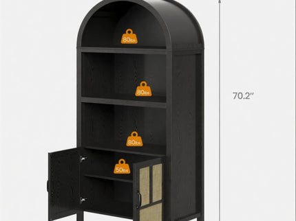 Arched Pantry Cabinet With Adjustable Storage & Doors - Black