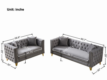 Deep Seat Sofa With Button Nailhead, Square Arm Couches