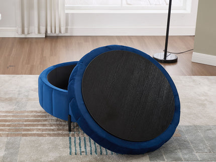 Upholstered Round Ottoman With Reversible Lid, Channel Tufted Pumpkin Shape