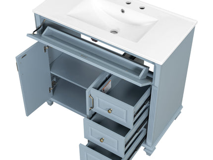 Modern Bathroom Vanity With Sink, 3 Drawers & 2 Doors