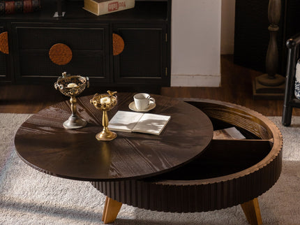Round Retro Coffee With Solid Wood Legs