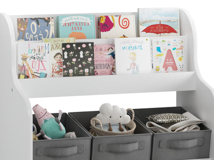 Bookshelf With 6 Storage Bins, Multi Functional Children's Bookcase And Toy Organizer - White