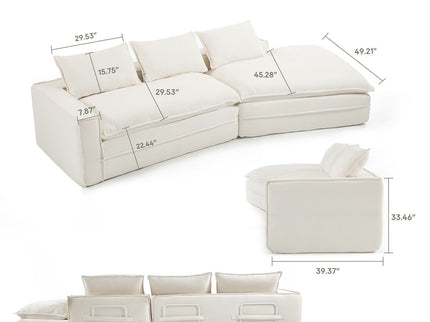 Modern Minimalist Modular Sectional Sofa With Deep Seats And Right Facing Chaise