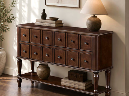 Console Table, Entryway Sofa Table With 4 Storage Drawers And Open Shelf - Espresso