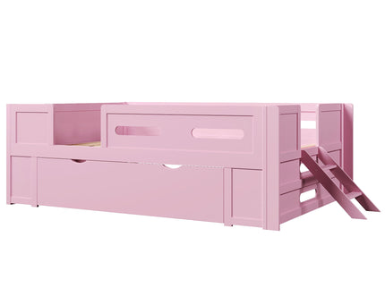 Platform Bed With Guardrail And Drawer
