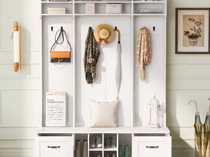 5 In 1 Entryway Bench With Coat Rack, 7 Sturdy Hooks, 2 Spacious Drawers And Adjustable Shelves