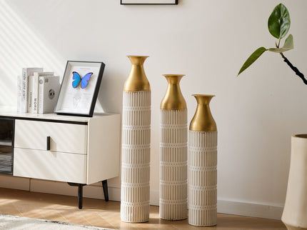 Floor Metal Vases Decorated White Metal Vases (Set of 3) Gorgeous Home Decoration Large Glazed Metal Vases - White