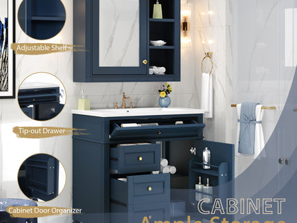 Bathroom Vanity With Medicine Cabinet, Royal Mirror Cabinet, Modern Bathroom Storage Cabinet With 2 Soft Closing Doors And 4 Drawers