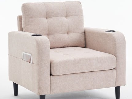 Upholstered Armchair And Storage Ottoman Set, Comfortable Single Sofa With Cup Holders And Tufted Detailing, Ideal For Living Room Or Bedroom