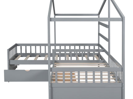 L Shape Platform Bed With 3 Storage Drawers