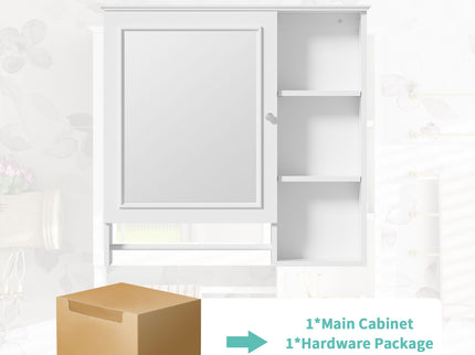 Wall Mounted Bathroom Storage Cabinet, Medicine Cabinets With Large Mirror Door, Adjustable Shelves And Three Open Storage Levels(Not Include Bathroom Vanity)