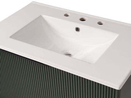 Fluted Bathroom Vanity With Ceramic Sink, Soft Close Slides