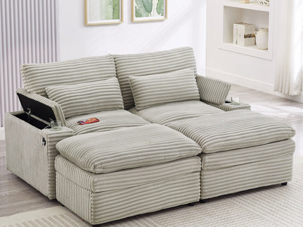 Convertible Loveseat Sofa With Storage, USB Ports, Cup Holders