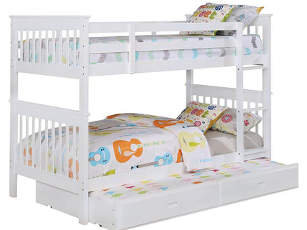 Slatted - Headboard Twin / Twin Bunk Bed With Built In Ladder Design - White