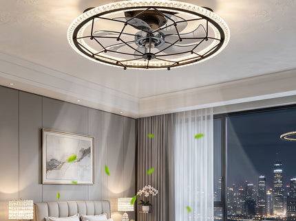 Caged Ceiling Fan With Remote Control Lights, 6 Speeds, 3 Color Temperature LED - Antique Black