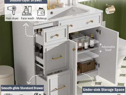 Bathroom Vanity With Sink, Soft Close Doors, Adjustable Shelves