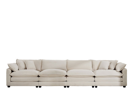 Modern Upholstered 4 Seater Fabric Sofa With Arm And Throw Pillows