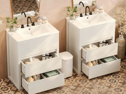 Double Sinks Bathroom Vanity Set With 2 Ceramic Basins