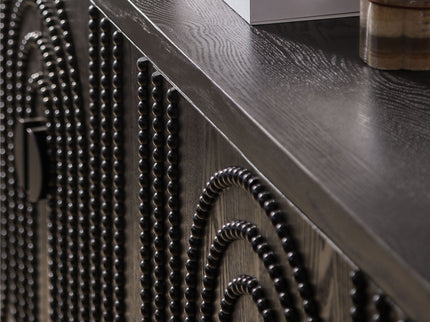 Modern Sideboard Cabinet With Decorative Nailhead Accents, Stylish Storage Solution For Dining, Living Rooms - Black
